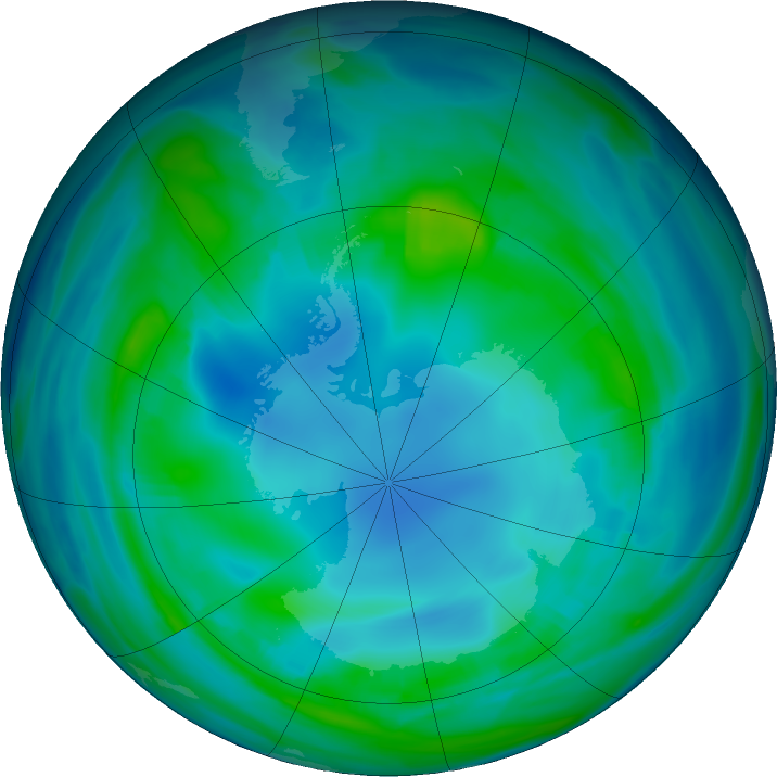 Antarctic ozone map for 13 May 2017